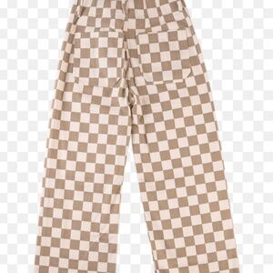 High straight leg white and tan checkered jeans